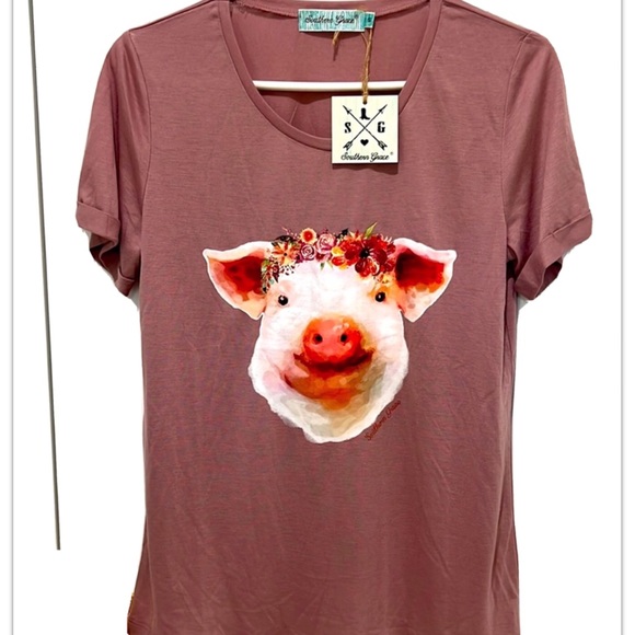 Southern Grace Tops - Southern Grace Dusty Rose Women’s Tee Graphic Pig Sz S NWT